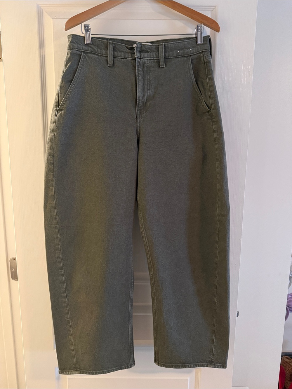 Abercrombie & Fitch Olive Green High Rise Barrel Jeans